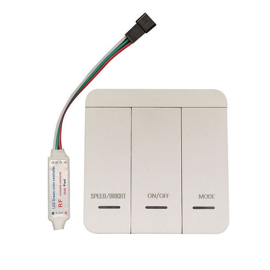 Egyszínű Digitális LED szalag vezérlés, RF (rádiófrekvenciás), 3 gombos fali kapcsolóval, 10 programmal - Leddy.hu