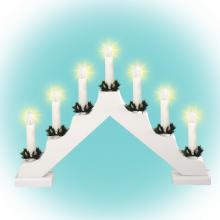 Gyertyapiramis, 7 db izzó, fehér festett fa - Leddy.hu