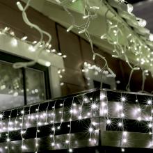 Hidegfehér fényfüggöny, 20 m / 600 db hidegfehér LED, 8 fényprogram, adapterrel, kül - és beltéri - Leddy.hu