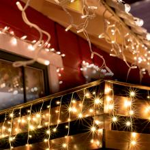 Melegfehér fényfüggöny, 20 m / 600 db melegfehér LED, 8 fényprogram, adapterrel, kül - és beltéri - Leddy.hu