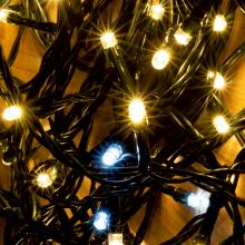 Csillogó fényfüzér, 20m / 200 db melegfehér LEDen sziporkázó hidegfehér LED, adapterrel, kül - és beltéri - Leddy.hu