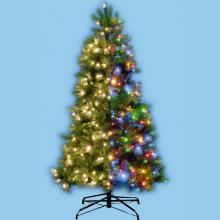 Műfenyő beépített világítással, 150 cm magas, 94 cm átmérő, 250 LED, talpkapcsolóval, 4 funkciós - Leddy.hu