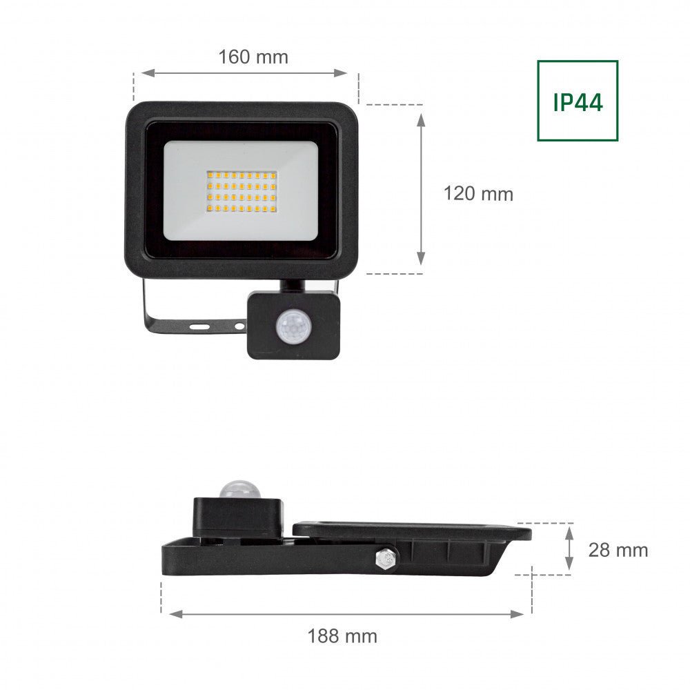 Mozgásérzékelős LED reflektor, fekete színű, 30 W, 3000 K - Leddy.hu