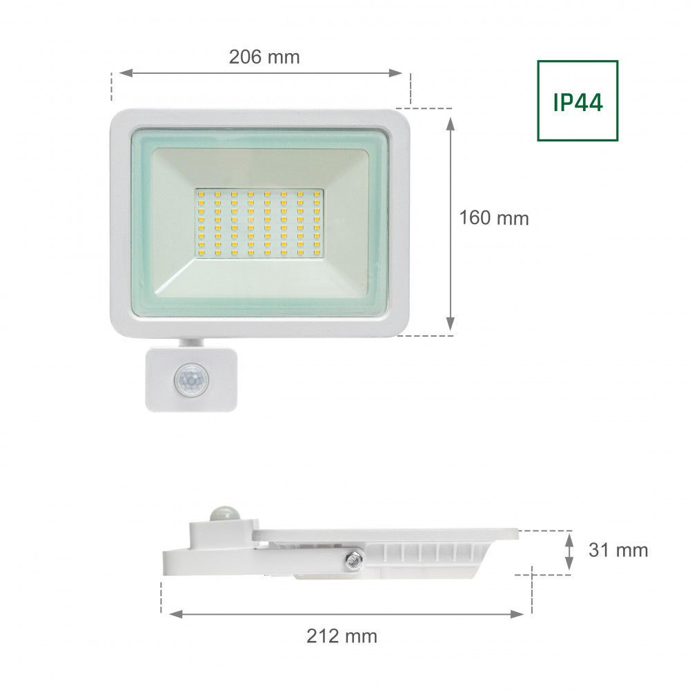 Mozgásérzékelős LED reflektor, fehér színű, 50 W, 6000 K - Leddy.hu