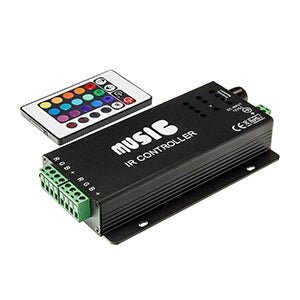 Zenés vezérlő RGB LED szalaghoz + távirányító 18A 12VDC - Leddy.hu