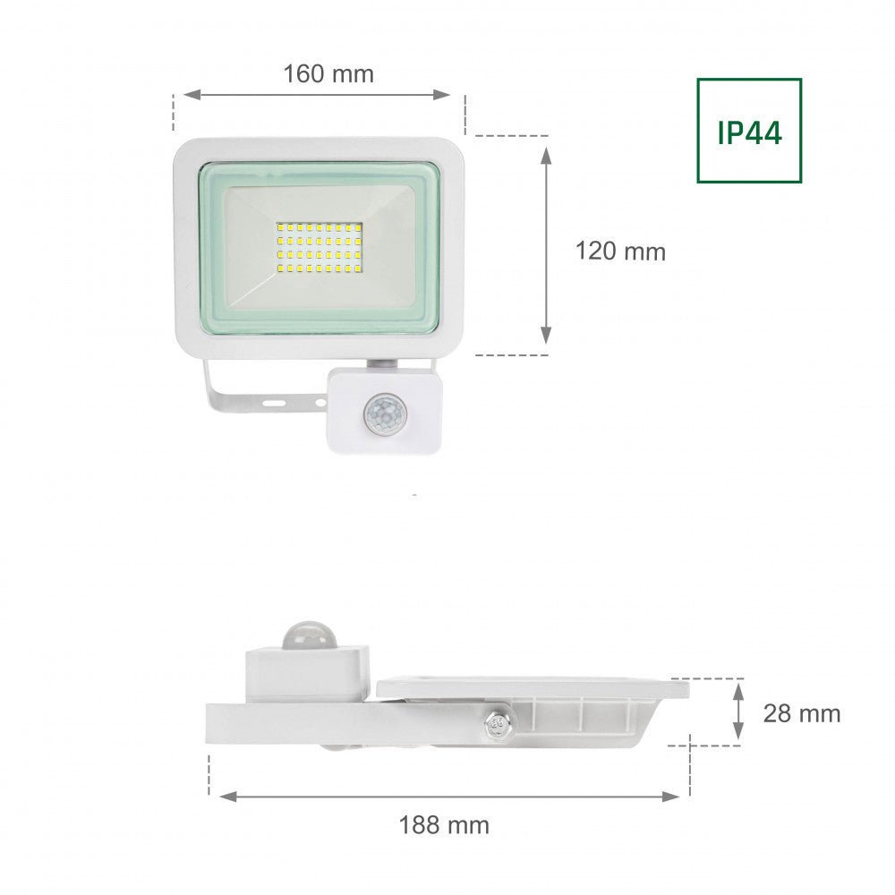 Mozgásérzékelős LED reflektor, fehér színű, 30 W, 4000 K - Leddy.hu